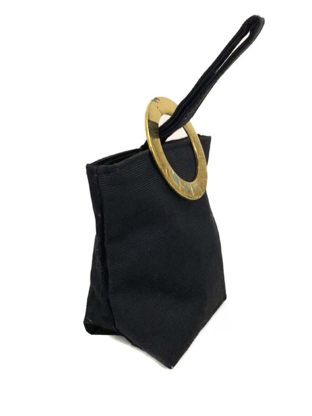 Celine Black Gold Canvas Circle Logo Mini Pouch Bag